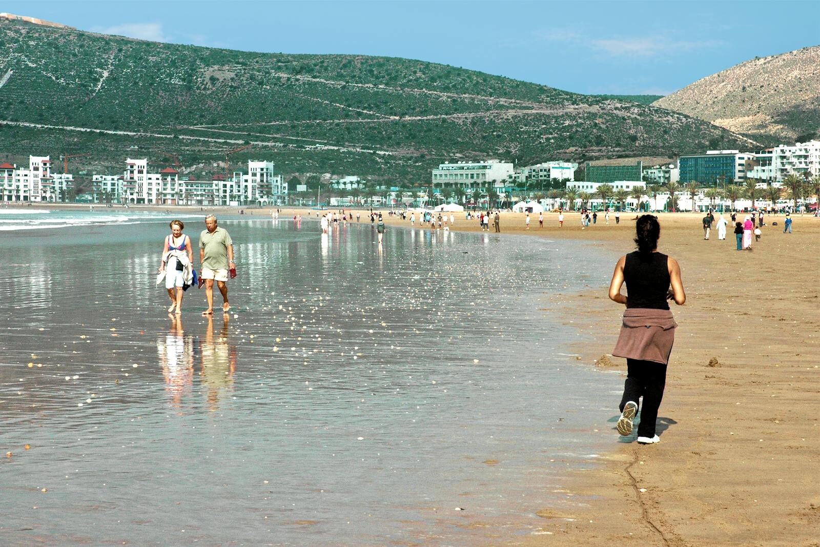 Families on the main Agadir Bay beach in Morocco