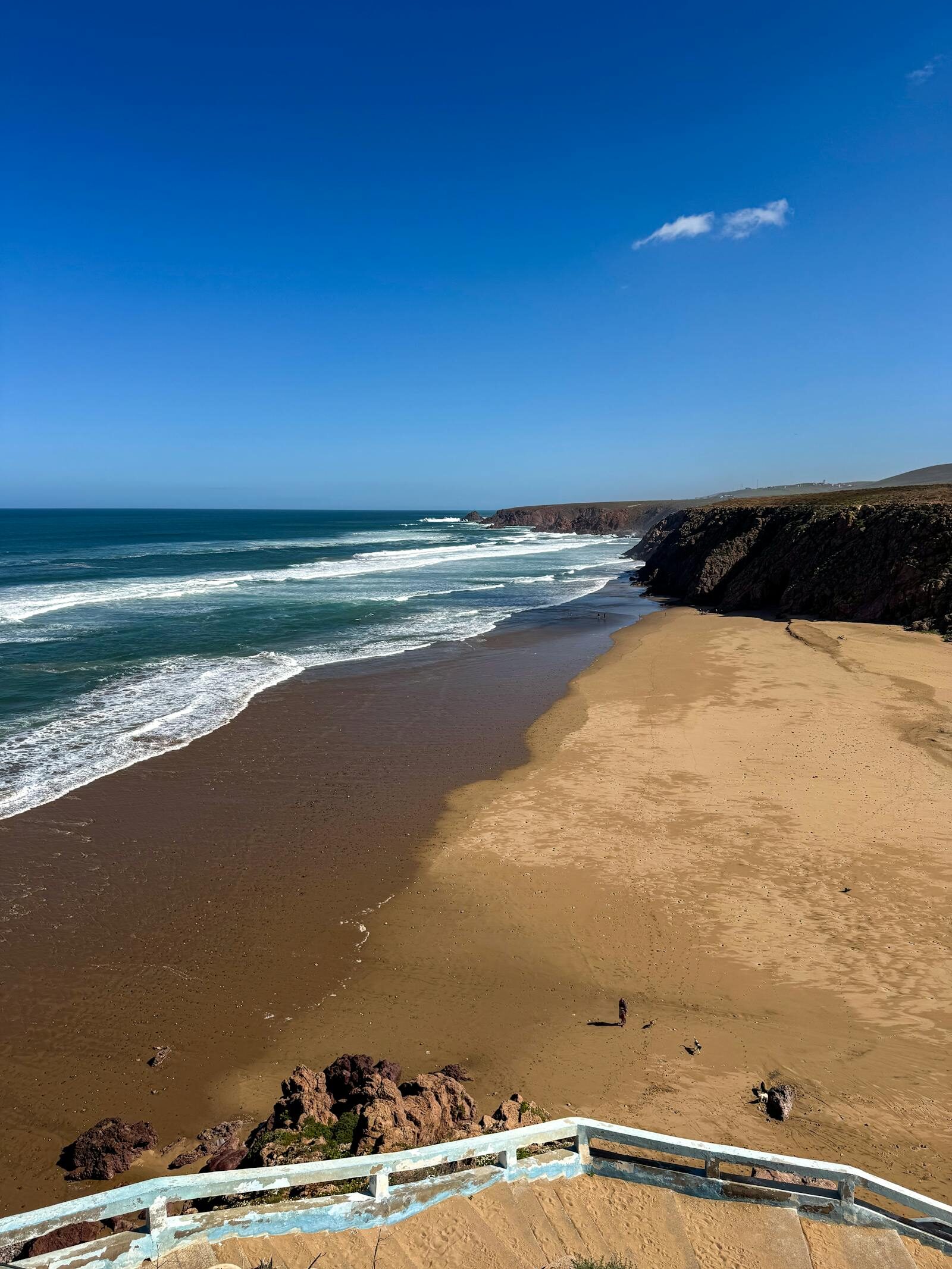 Aerial view of the Atlantic coastline of Morocco with surf spots visible